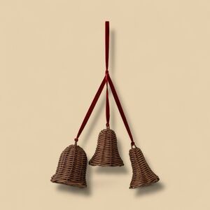McGee & Co Talley Woven Bells Set of 3 -‎ Dark Brown Rattan & Velvet Ribbon